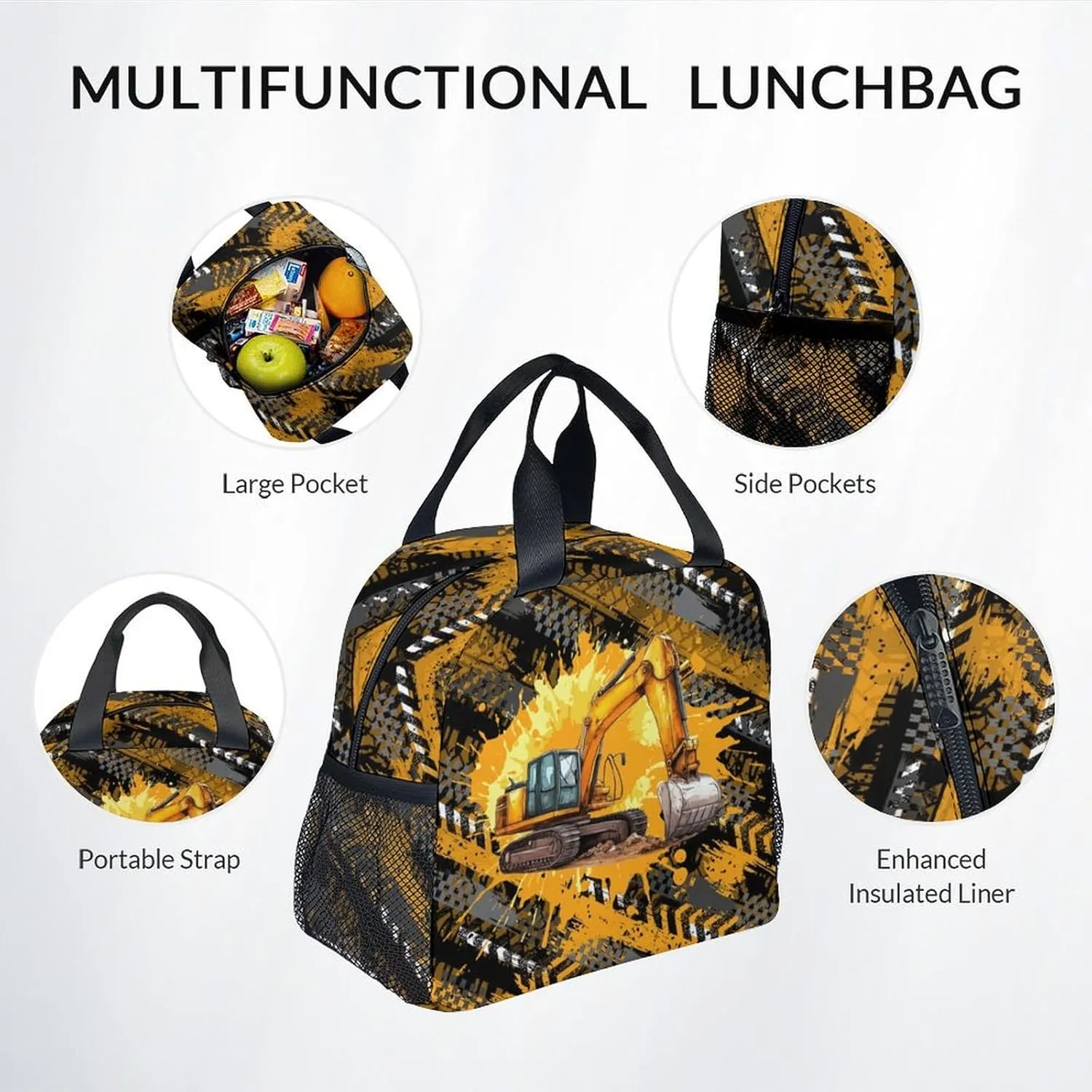 Mercuryelf Kids Backpack with Lunch Box - 17 Inch Excavator Backpack Set for School, Travel - 3 in 1 Cool Bookbag for Boys