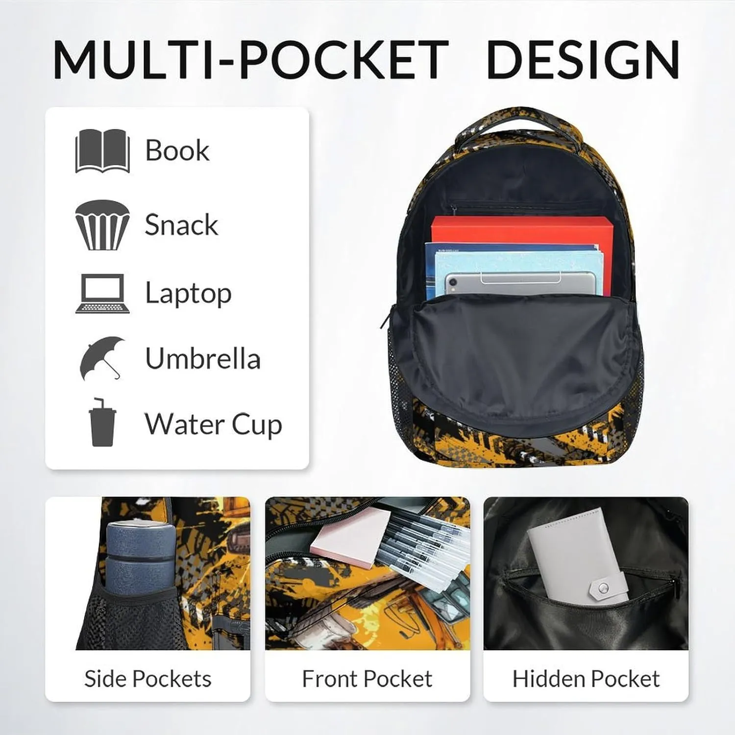 Mercuryelf Kids Backpack with Lunch Box - 17 Inch Excavator Backpack Set for School, Travel - 3 in 1 Cool Bookbag for Boys