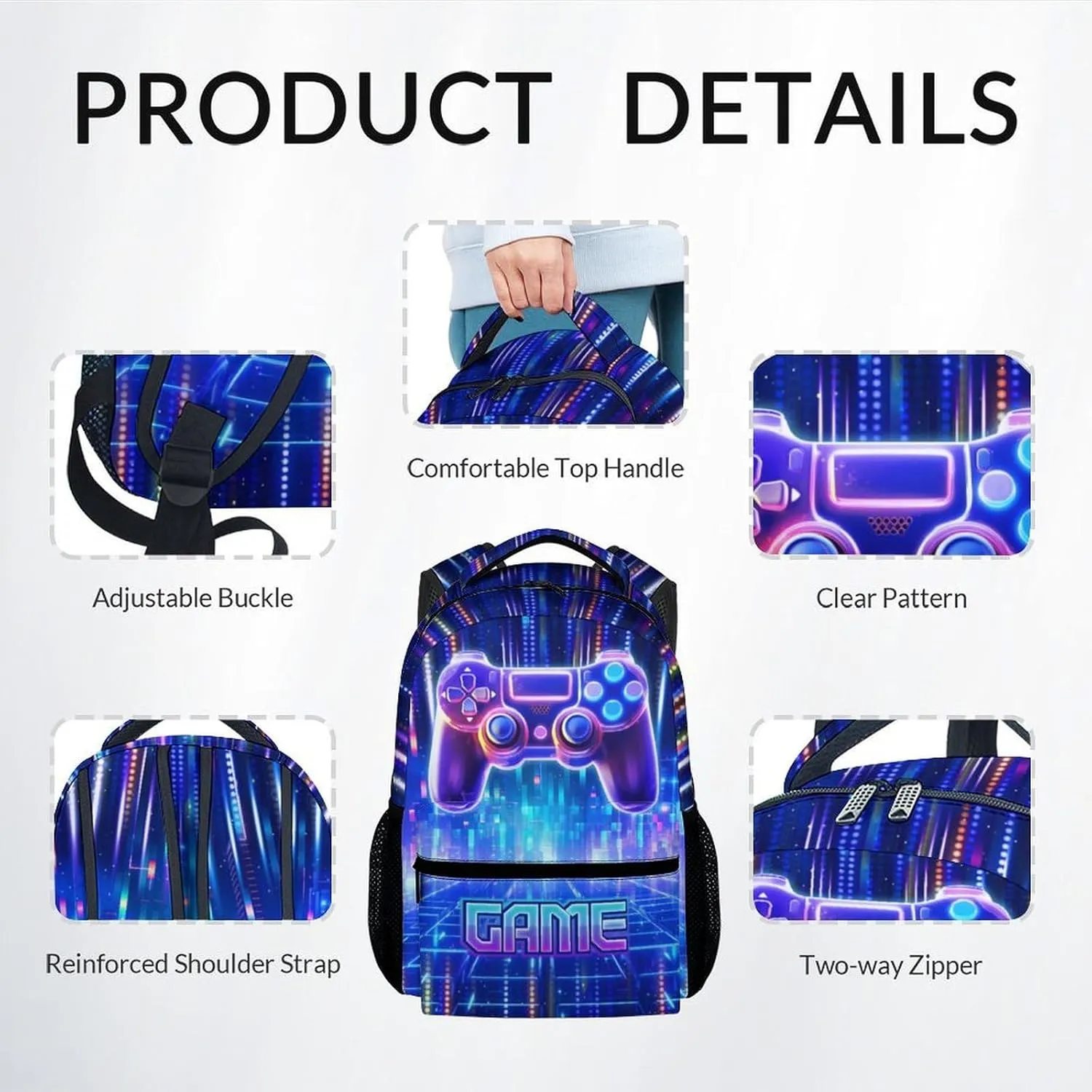 Mercuryelf Kids Backpack with Lunch Box - Gaming Kid Backpack Set for School, Travel - 17 Inch Cool Gamer Bookbag Lunch Bag and Penci for Boys - 3 in 1 School Bag Set for Primary Middle