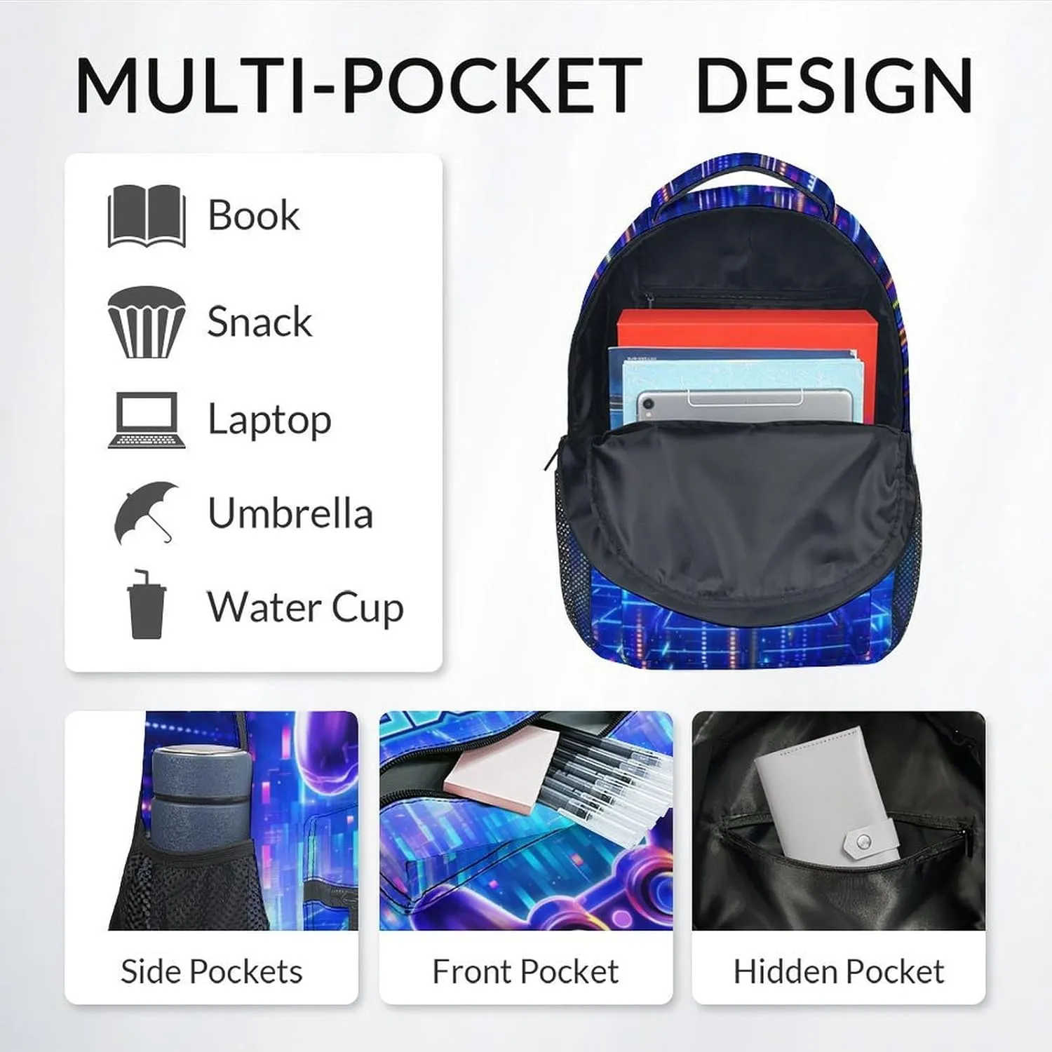 Mercuryelf Kids Backpack with Lunch Box - Gaming Kid Backpack Set for School, Travel - 17 Inch Cool Gamer Bookbag Lunch Bag and Penci for Boys - 3 in 1 School Bag Set for Primary Middle
