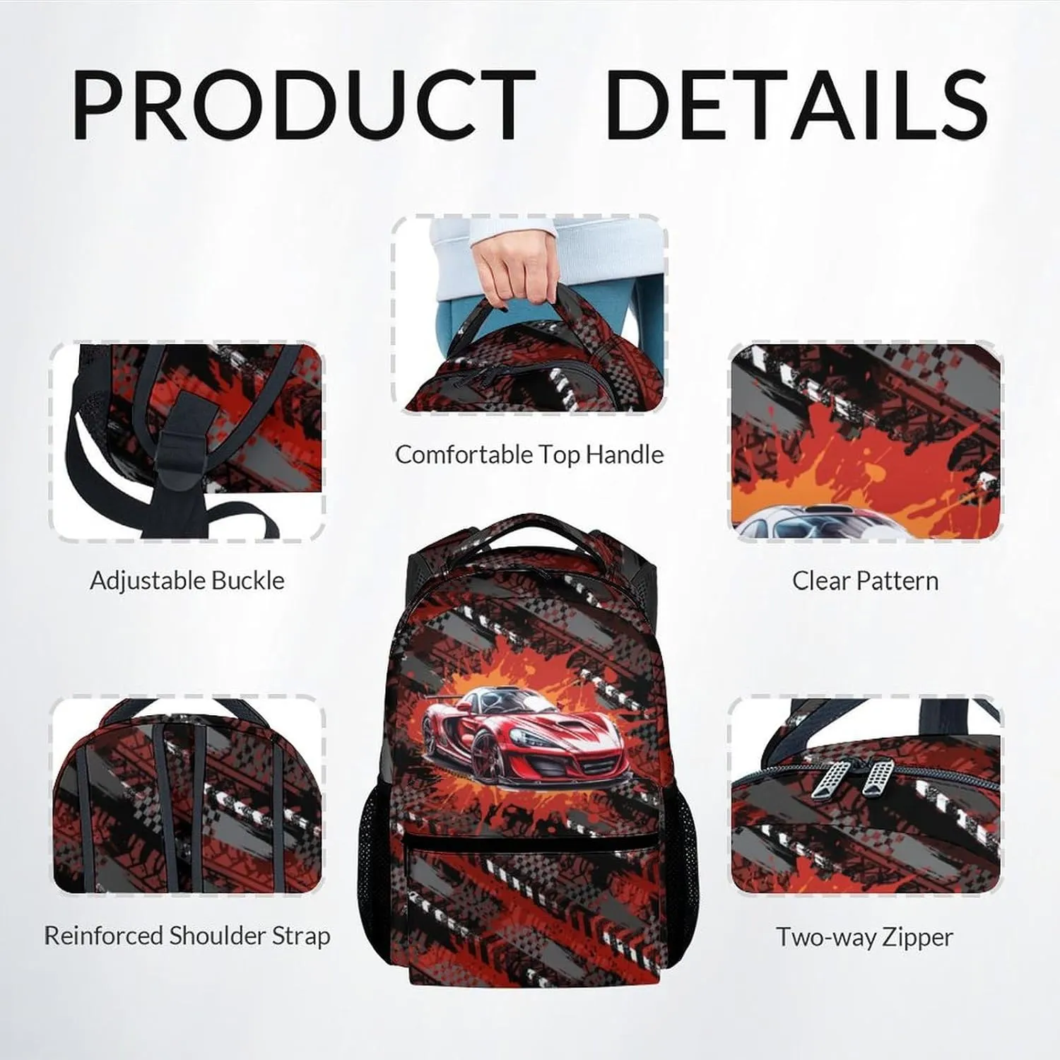 Mercuryelf Kids Bookbag with Lunch Bag and Pencil - 3 in 1 Racing Car Backpack Set for Boys - 17 Inch School Backpack for Primary Middle
