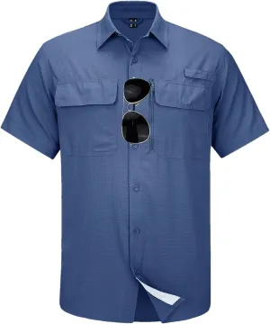 Mesh Breathable Shirt Men's Quick Dry Button Short Sleeves Hiking Fishing Work Cargo Shirts