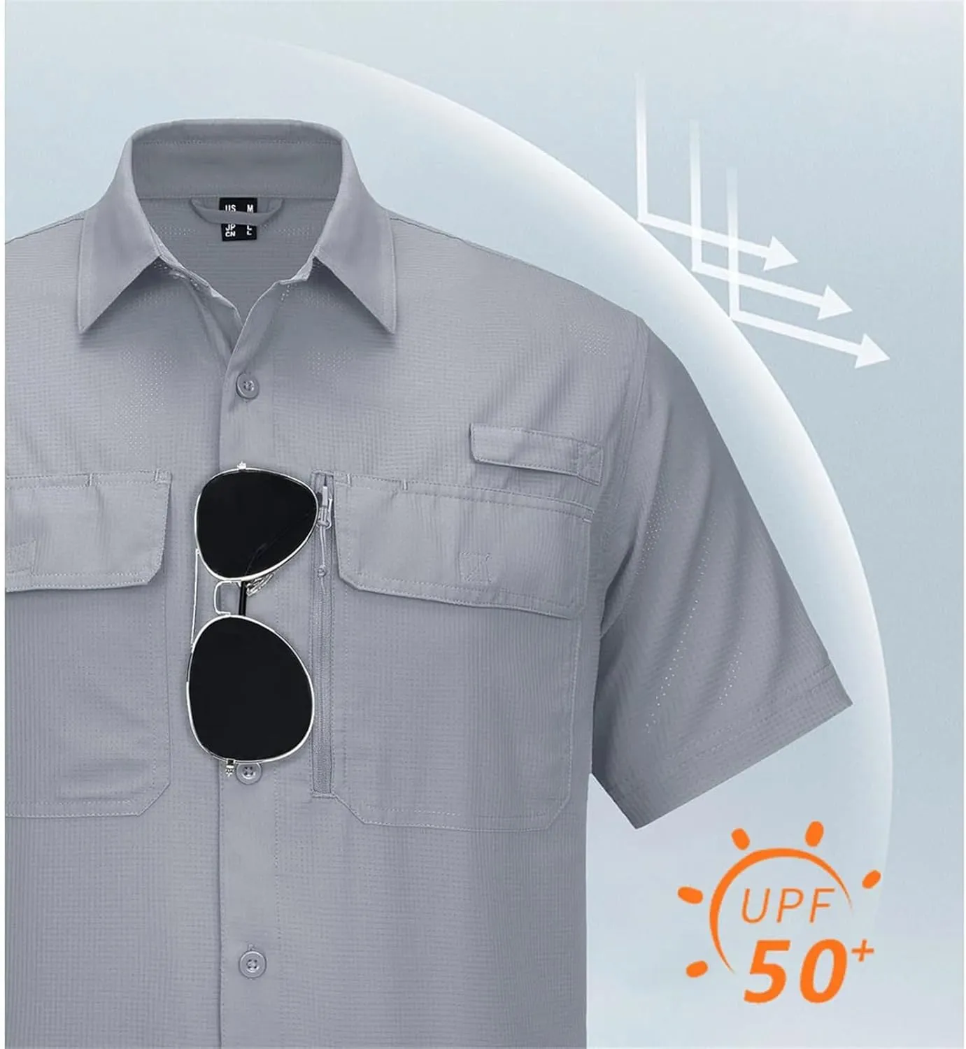 Mesh Breathable Shirt Men's Quick Dry Button Short Sleeves Hiking Fishing Work Cargo Shirts