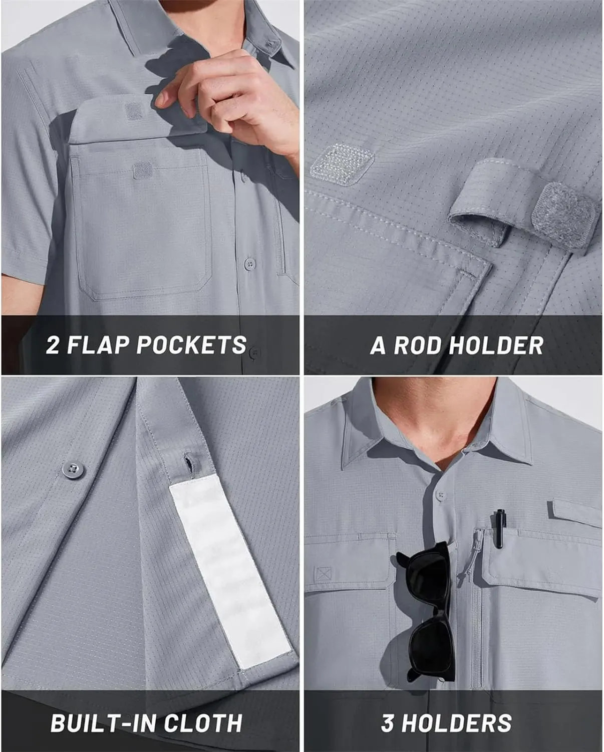Mesh Breathable Shirt Men's Quick Dry Button Short Sleeves Hiking Fishing Work Cargo Shirts