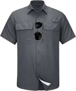 Mesh Breathable Shirt Men's Quick Dry Button Short Sleeves Hiking Fishing Work Cargo Shirts