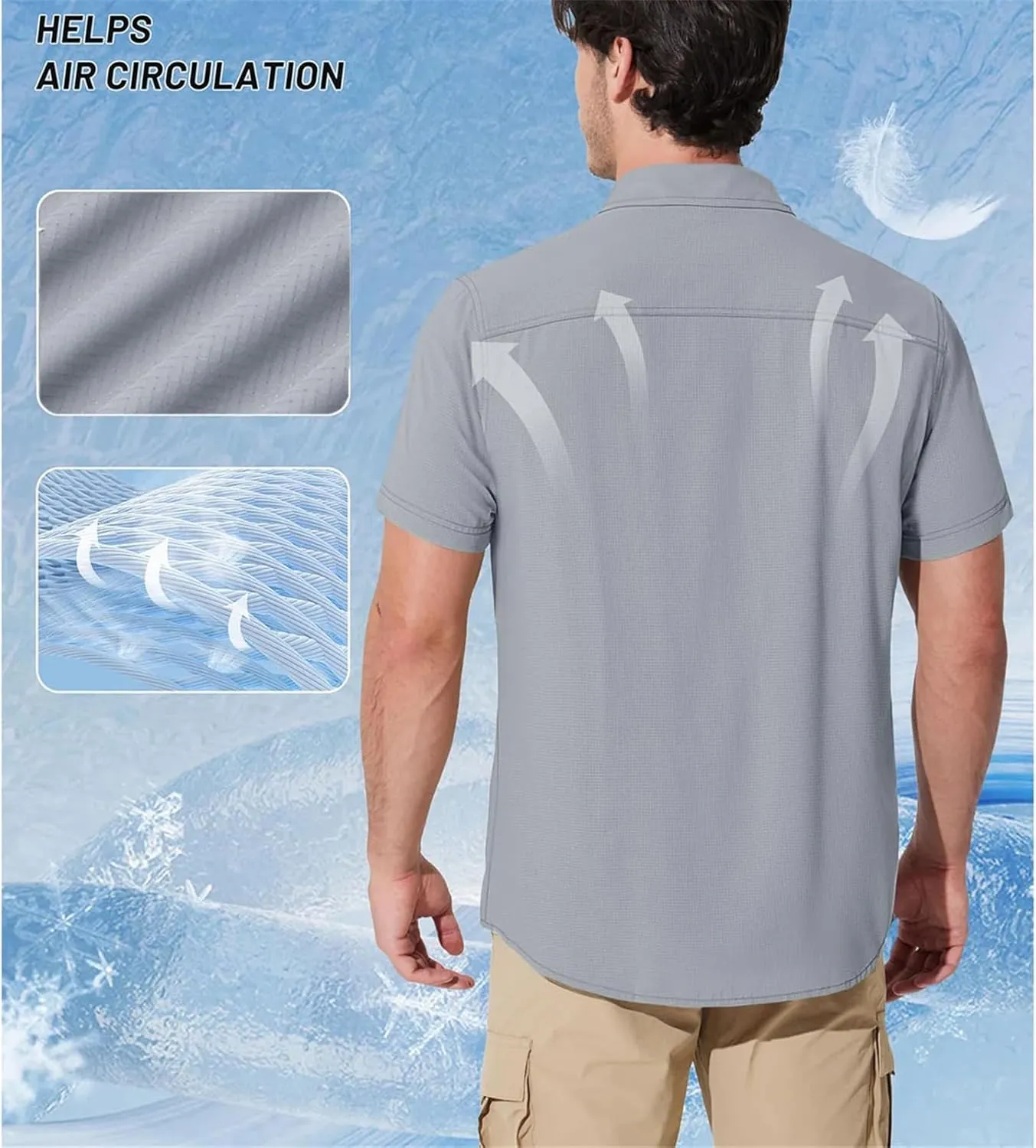 Mesh Breathable Shirt Men's Quick Dry Button Short Sleeves Hiking Fishing Work Cargo Shirts