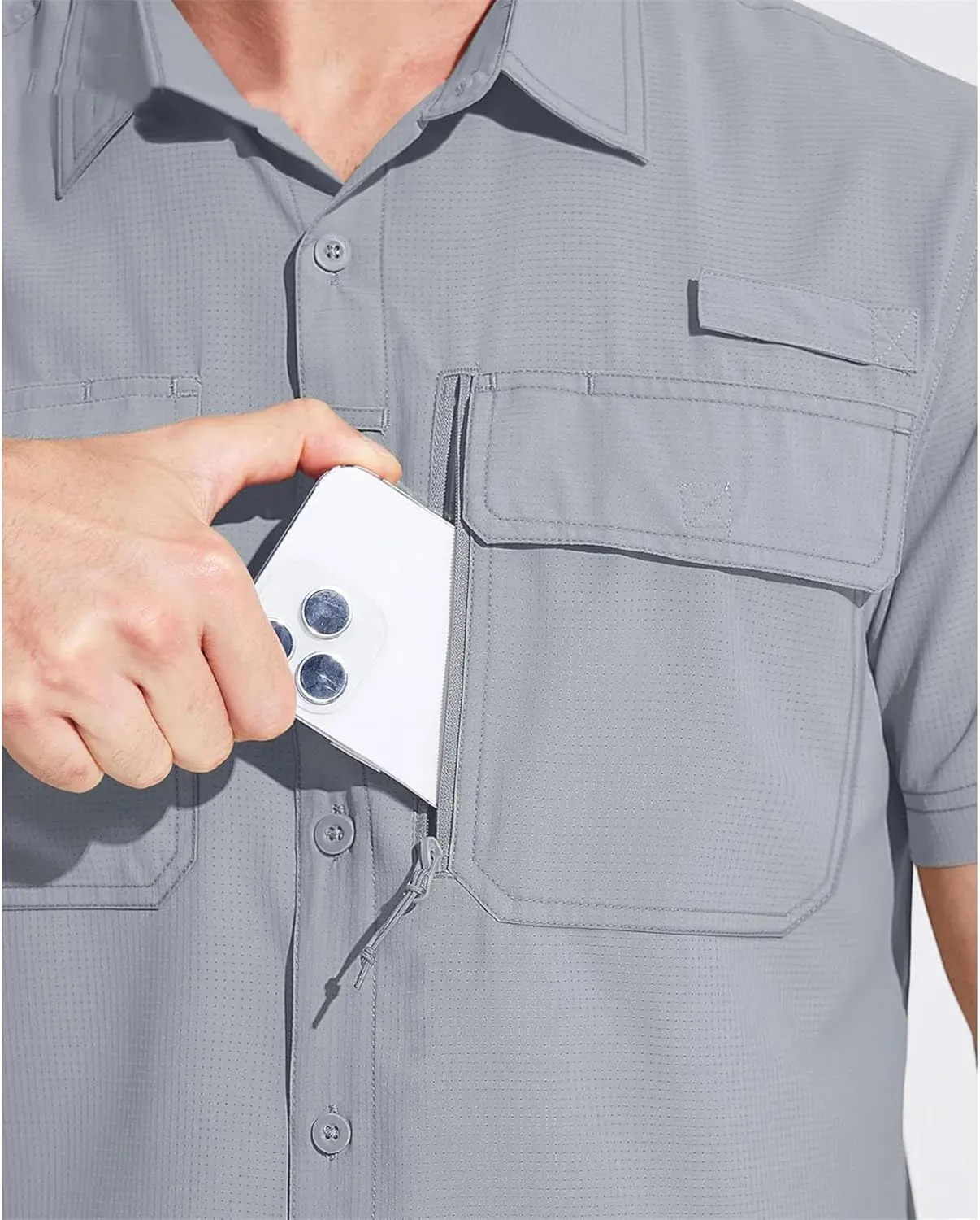 Mesh Breathable Shirt Men's Quick Dry Button Short Sleeves Hiking Fishing Work Cargo Shirts