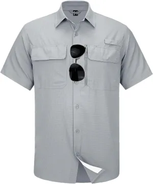 Mesh Breathable Shirt Men's Quick Dry Button Short Sleeves Hiking Fishing Work Cargo Shirts