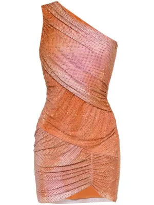 Mesh Rhinestone Mini Dress in Orange Print
