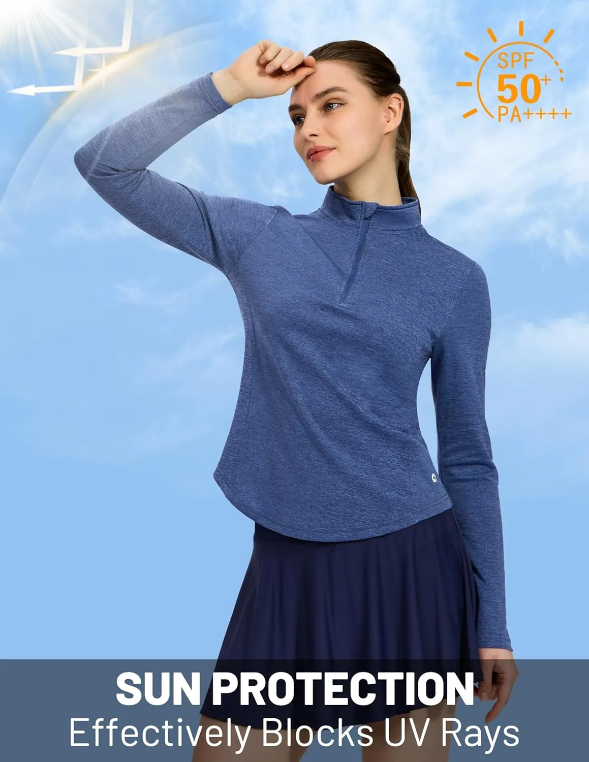 MIER Long Sleeve Workout Shirts for Women Quarter Zip Athletic Pullover Dry Fit Flowy Golf Running UV Sun Shirts,1/4 Zip