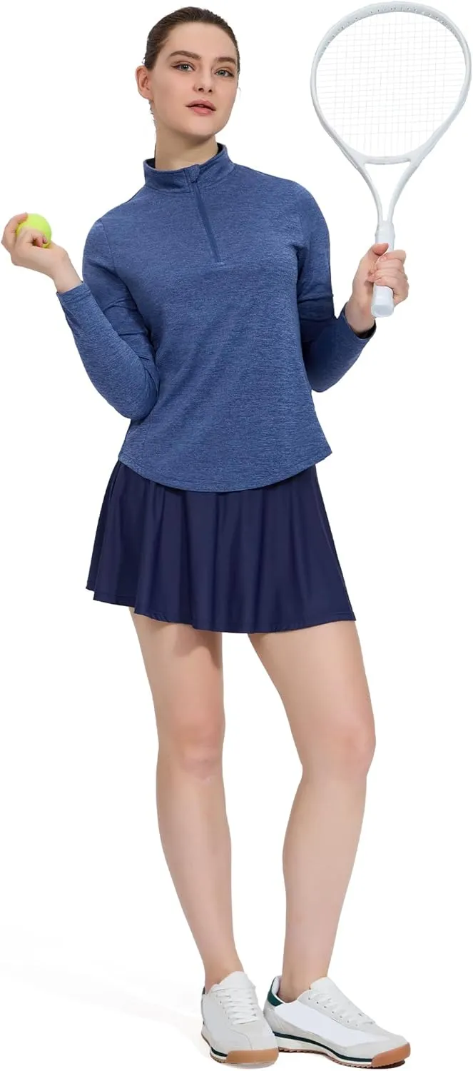 MIER Long Sleeve Workout Shirts for Women Quarter Zip Athletic Pullover Dry Fit Flowy Golf Running UV Sun Shirts,1/4 Zip