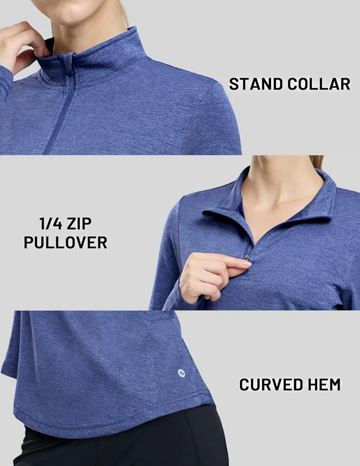 MIER Long Sleeve Workout Shirts for Women Quarter Zip Athletic Pullover Dry Fit Flowy Golf Running UV Sun Shirts,1/4 Zip