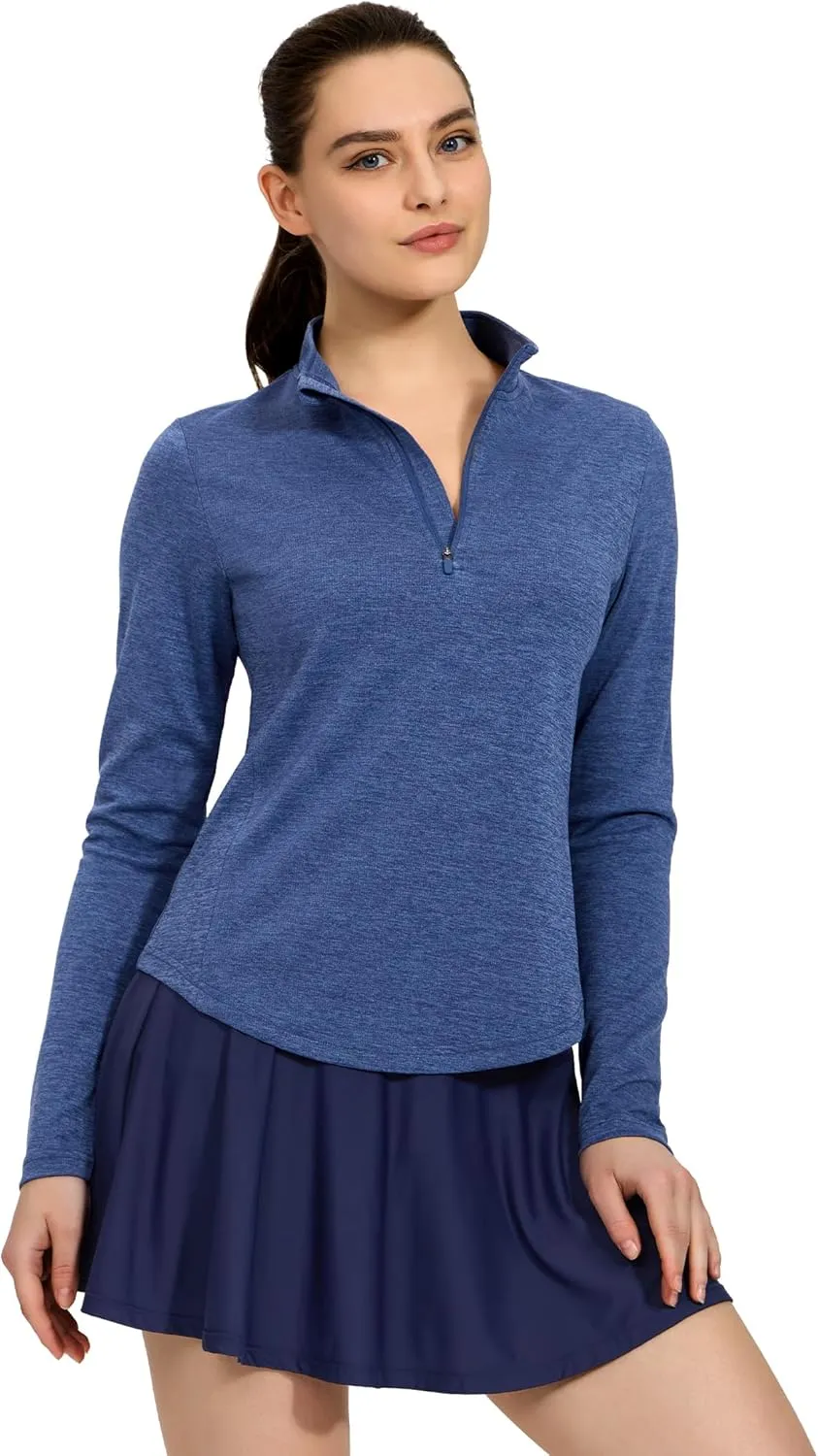 MIER Long Sleeve Workout Shirts for Women Quarter Zip Athletic Pullover Dry Fit Flowy Golf Running UV Sun Shirts,1/4 Zip