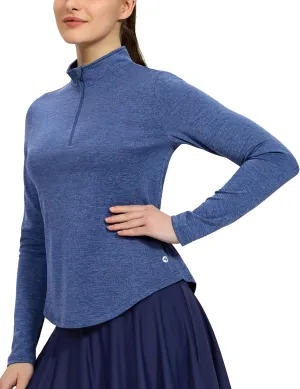 MIER Long Sleeve Workout Shirts for Women Quarter Zip Athletic Pullover Dry Fit Flowy Golf Running UV Sun Shirts,1/4 Zip