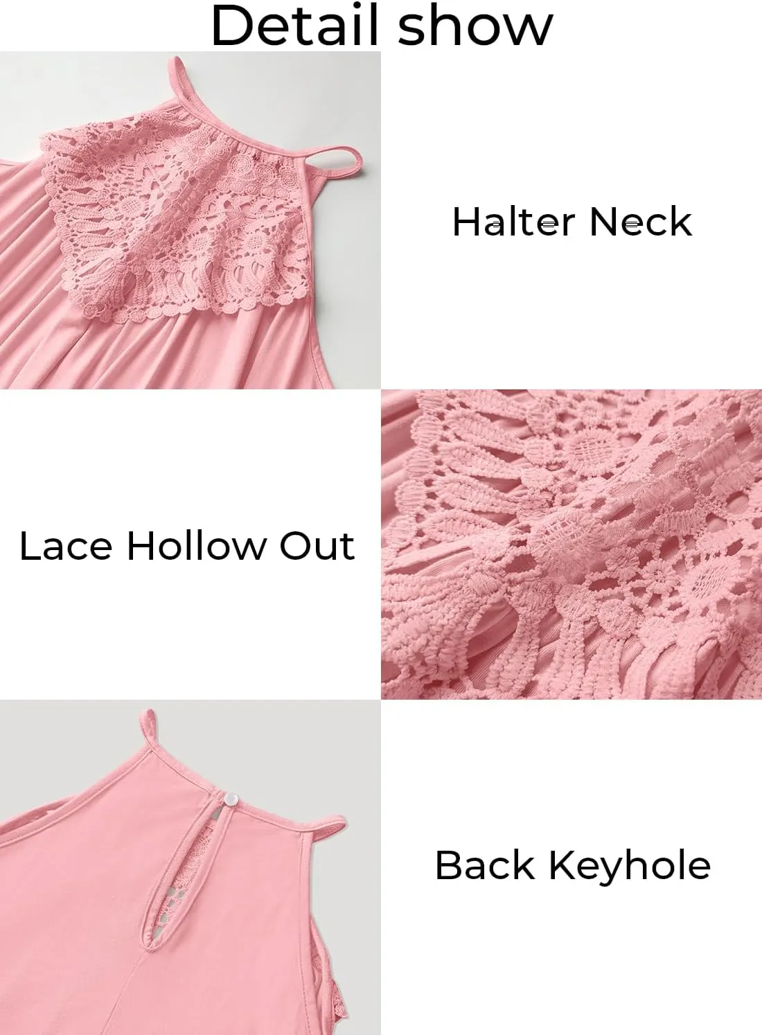 MIHOLL Womens Tank Tops 2024 Summer Casual Halter Neck Spaghetti Strap Sleeveless Tops Lace Flowy Loose Shirts