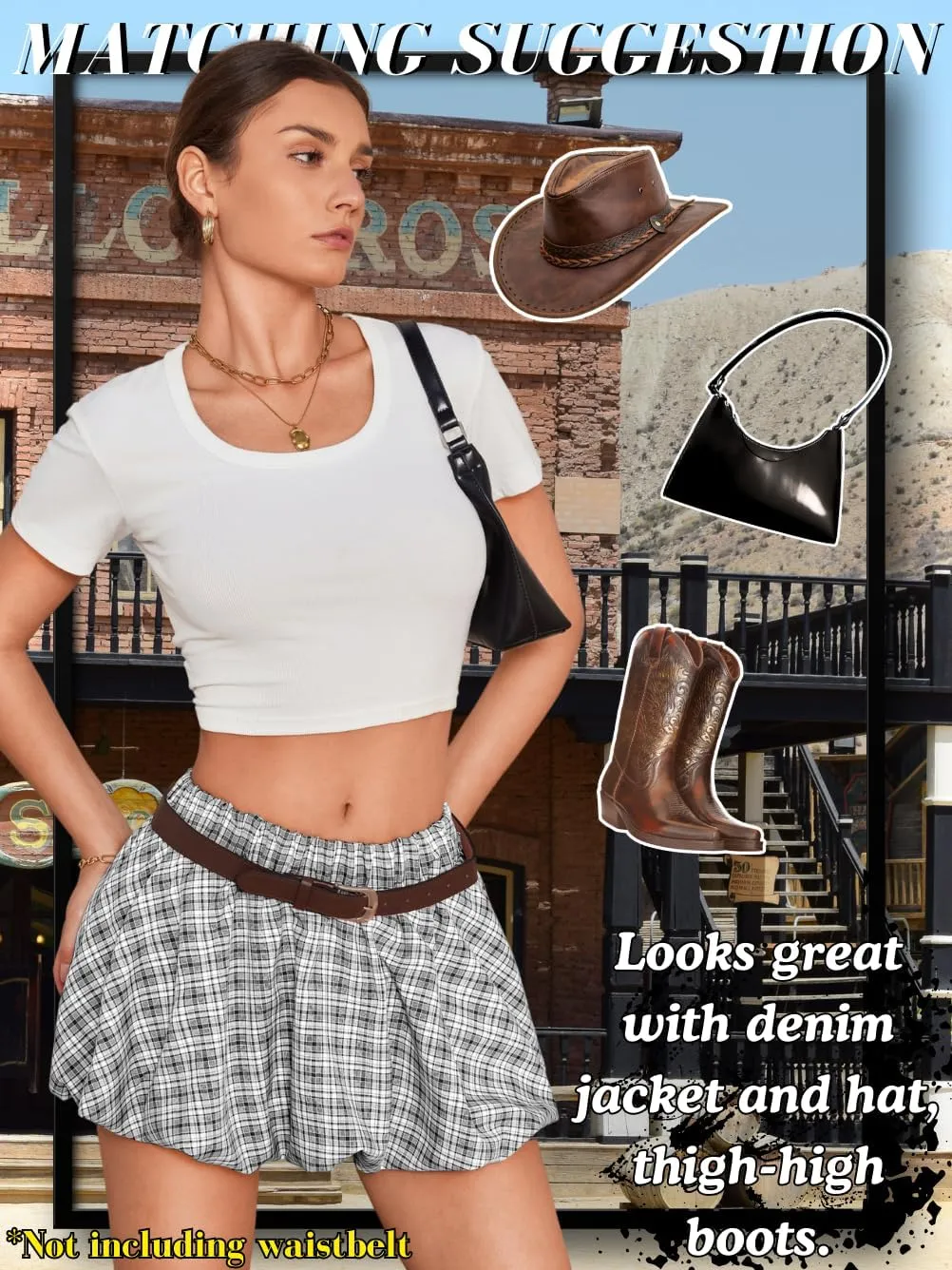 Mini Plaid Bubble Skirts for Women, Cute Puffy Short Skirt with Shorts, Puffer Balloon Skort, Date Night Outfit
