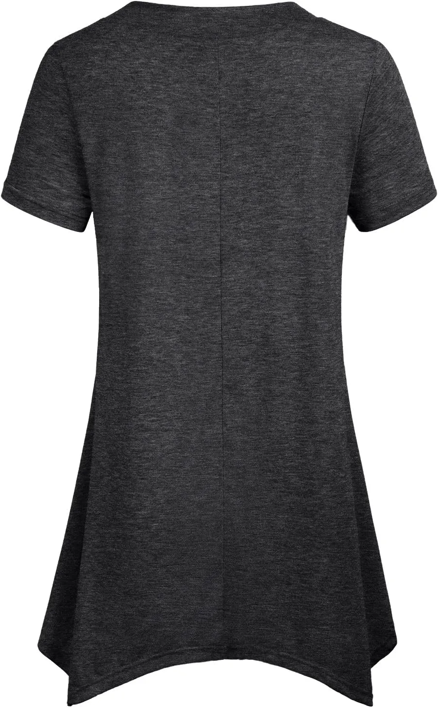 Miusey Womens Short Sleeve V Neck Asymmetrical Hemline Flowy Blouse Handkerchief Hem Tunic Tops