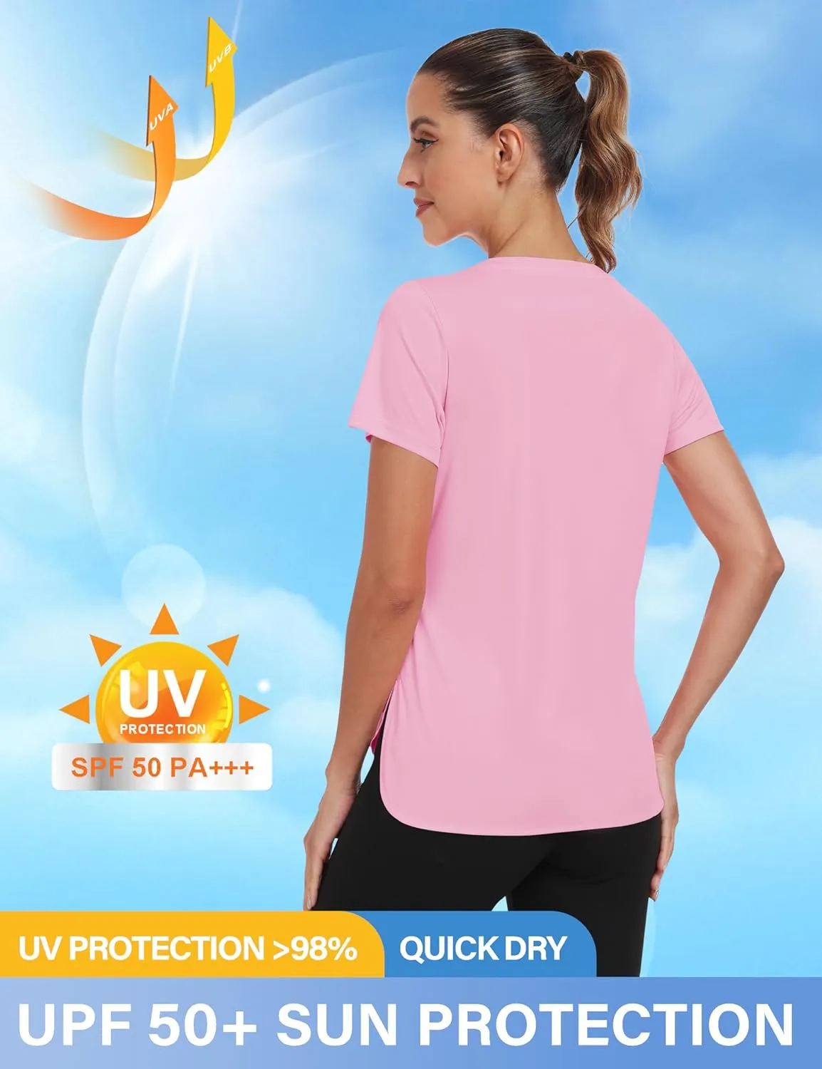 MoFiz Women's Short Sleeve Shirts UPF 50  Sun Shirt Crew Neck UV Hiking Athletic Workout Moisture Wicking Quick Dry T-Shirts