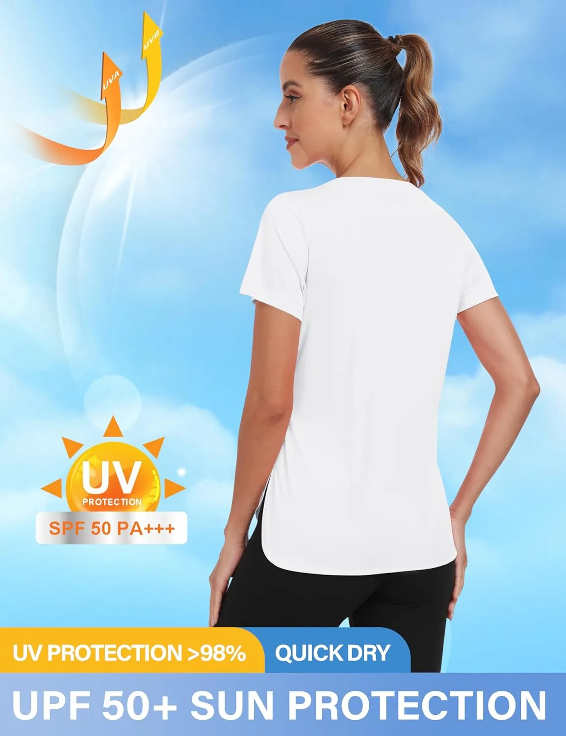 MoFiz Women's Short Sleeve Shirts UPF 50  Sun Shirt Crew Neck UV Hiking Athletic Workout Moisture Wicking Quick Dry T-Shirts