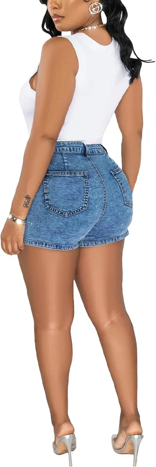 Molisry Women's Denim Shorts Skorts High Waist Double Side Asymmetrical Hem Jean Skort Skirt