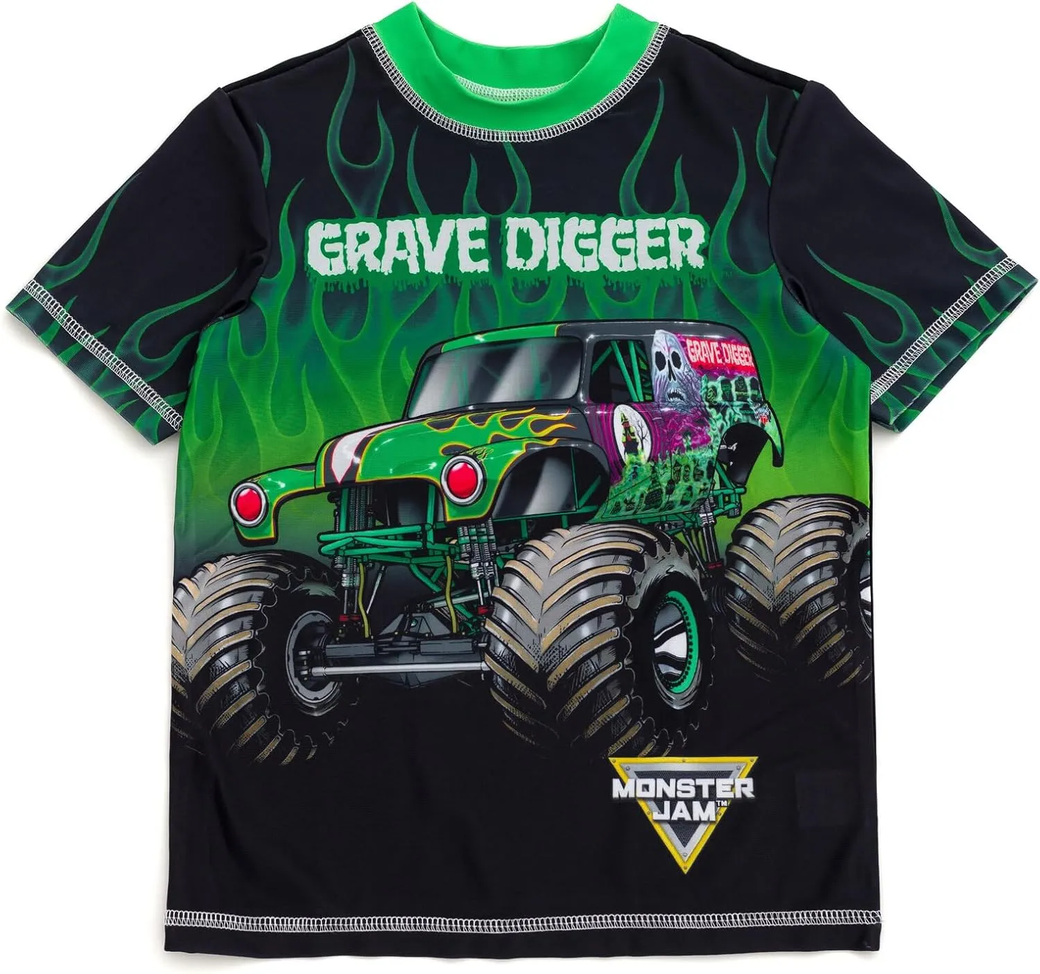 Monster Jam UPF 50  Pullover Rash Guard and Swim Trunks Outfit Set Toddler to Big Kid Grave Digger El Toro Loco Megalodon