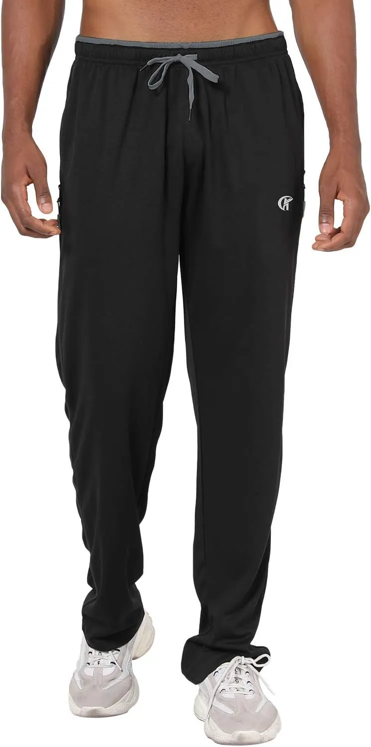 NEIKU Mens Lightweight Sweatpants with Pockets Open Bottom Mesh Athletic Pants for Running