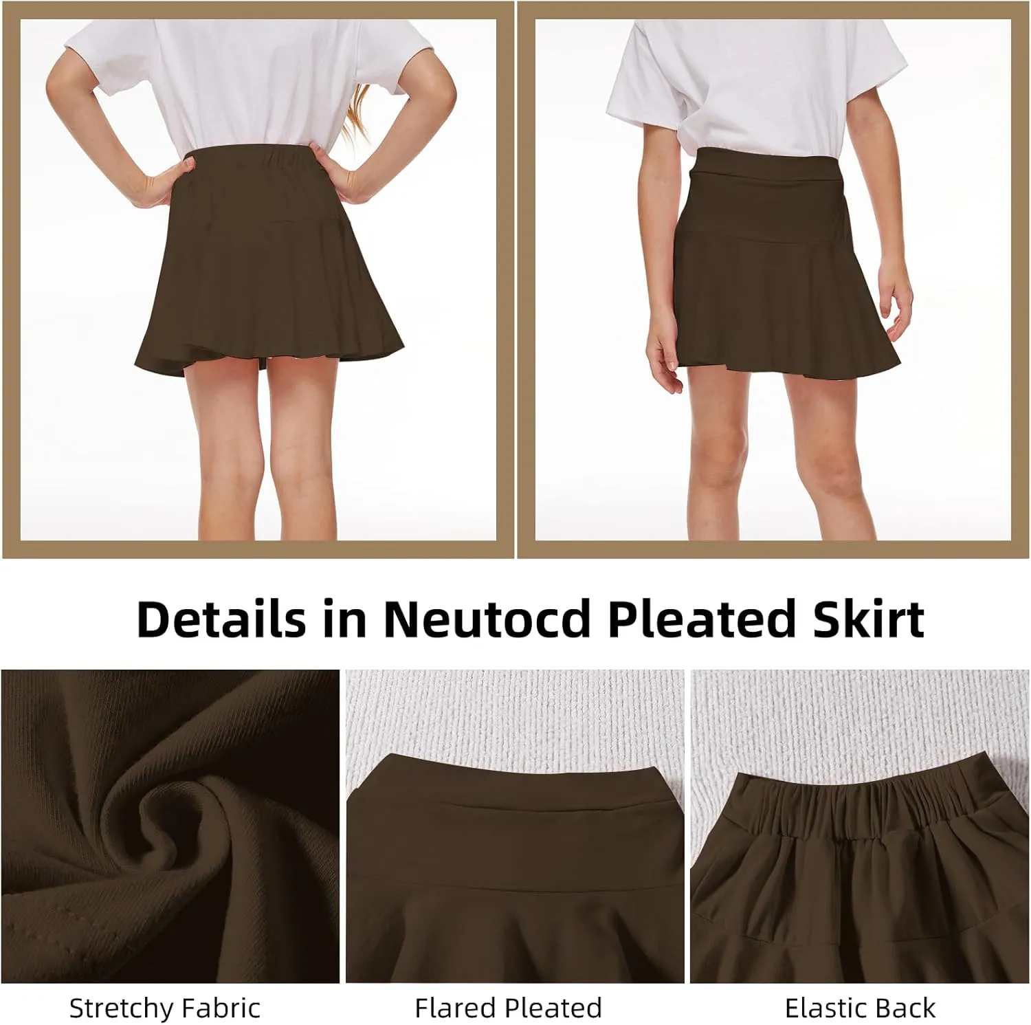 Neutocd Toddler Baby Girls Skirts Skorts Elastic Girl Pleated Skirts Kid Casual Stretch Waist Skater Skort Built in Shorts