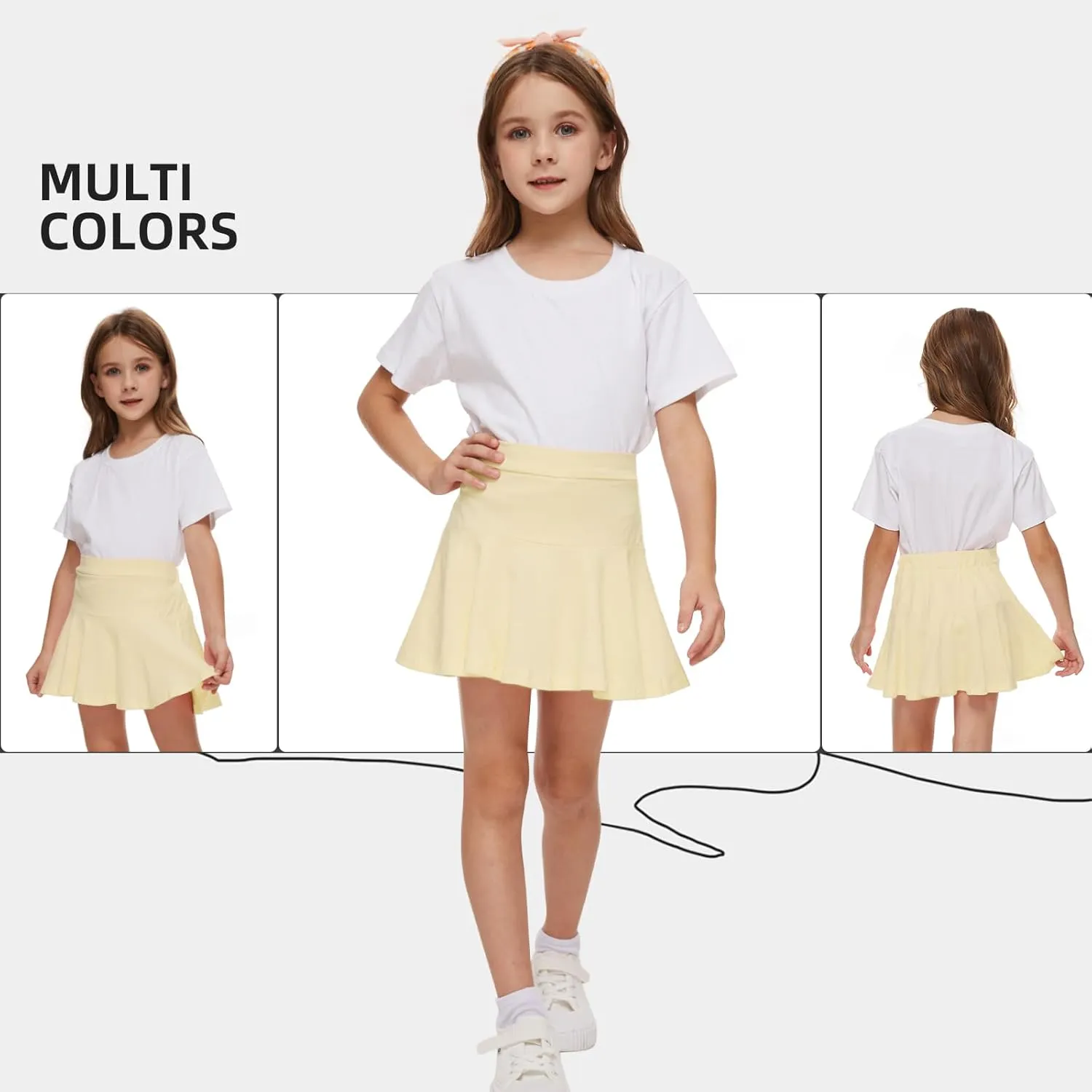 Neutocd Toddler Baby Girls Skirts Skorts Elastic Girl Pleated Skirts Kid Casual Stretch Waist Skater Skort Built in Shorts