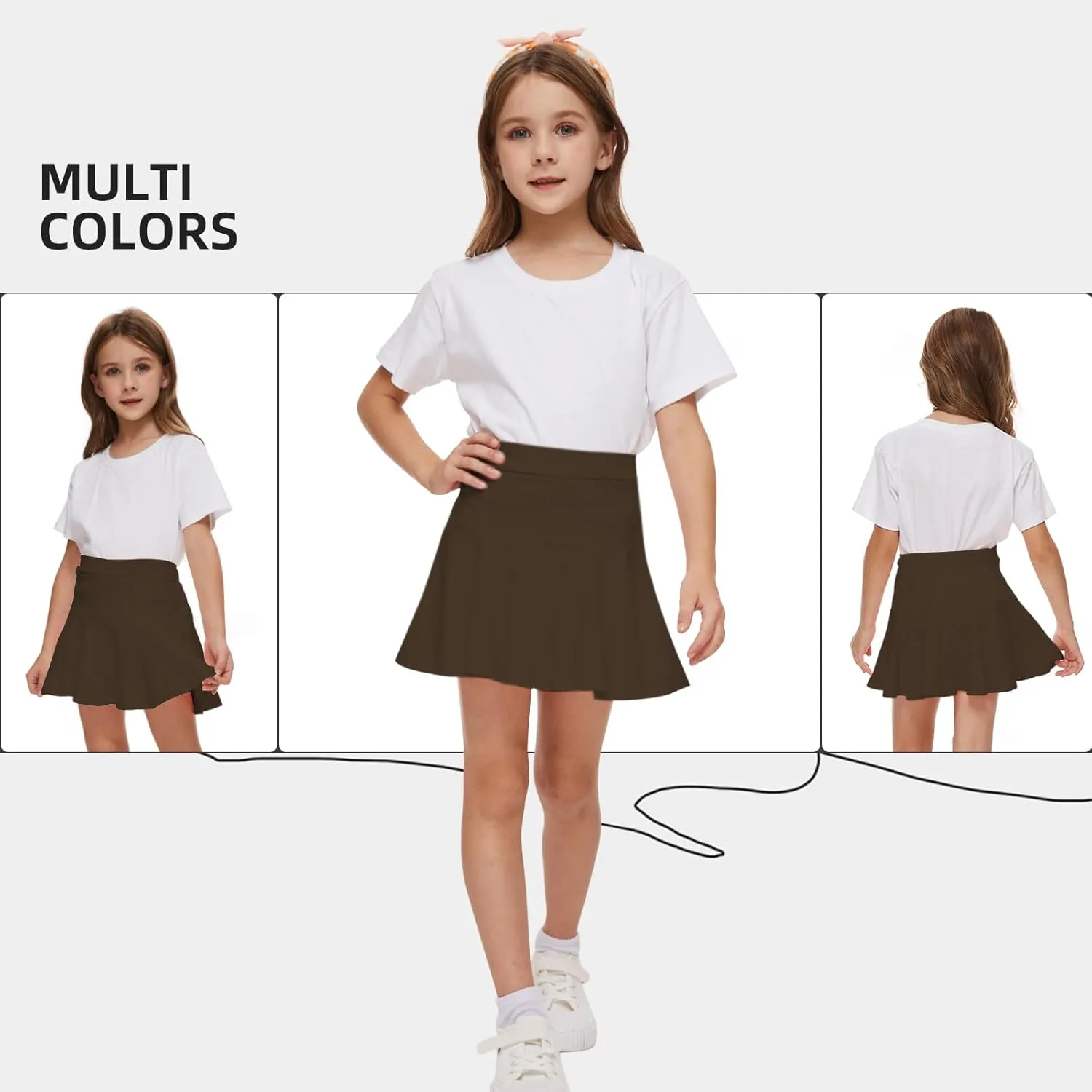 Neutocd Toddler Baby Girls Skirts Skorts Elastic Girl Pleated Skirts Kid Casual Stretch Waist Skater Skort Built in Shorts