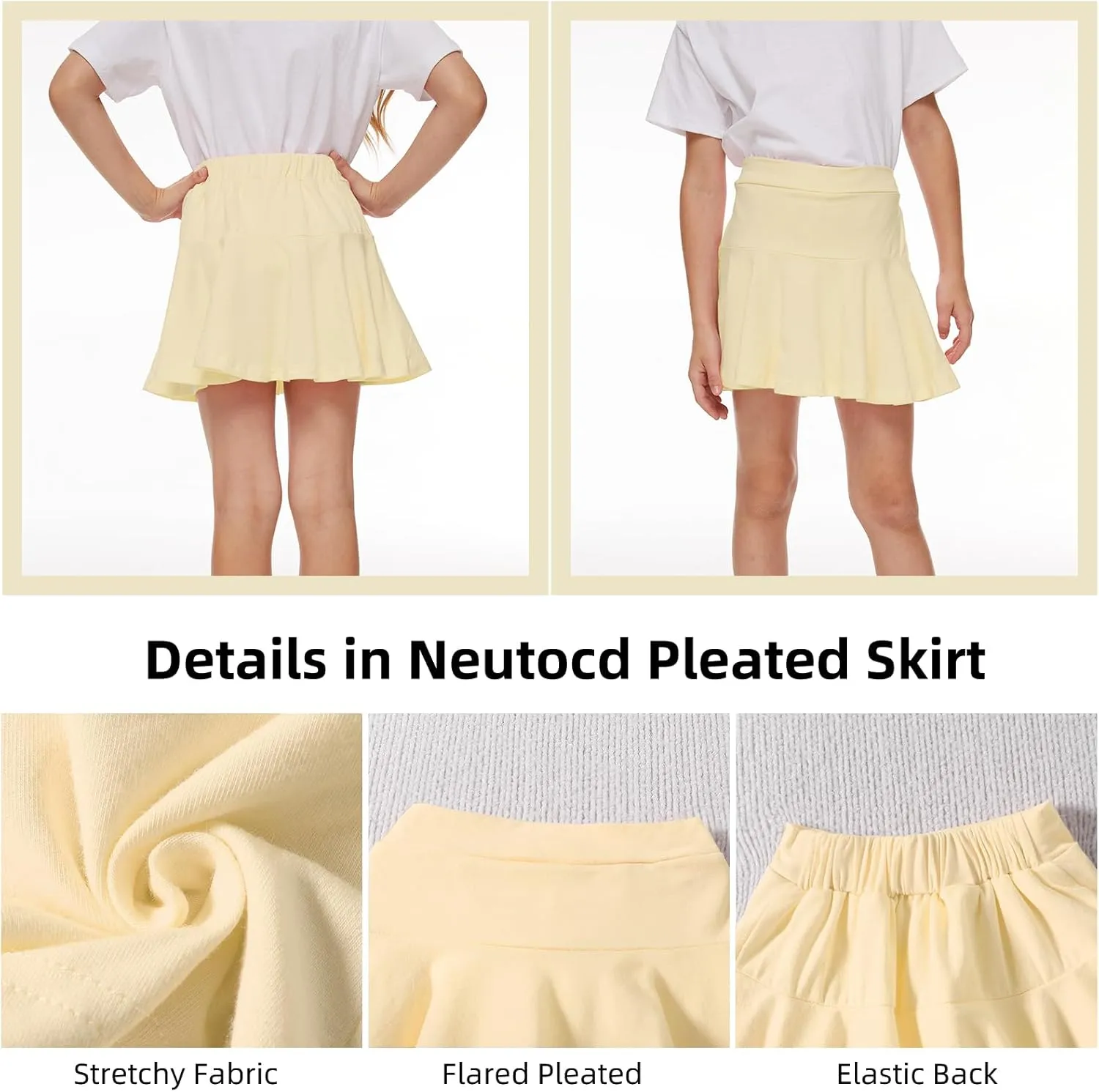 Neutocd Toddler Baby Girls Skirts Skorts Elastic Girl Pleated Skirts Kid Casual Stretch Waist Skater Skort Built in Shorts