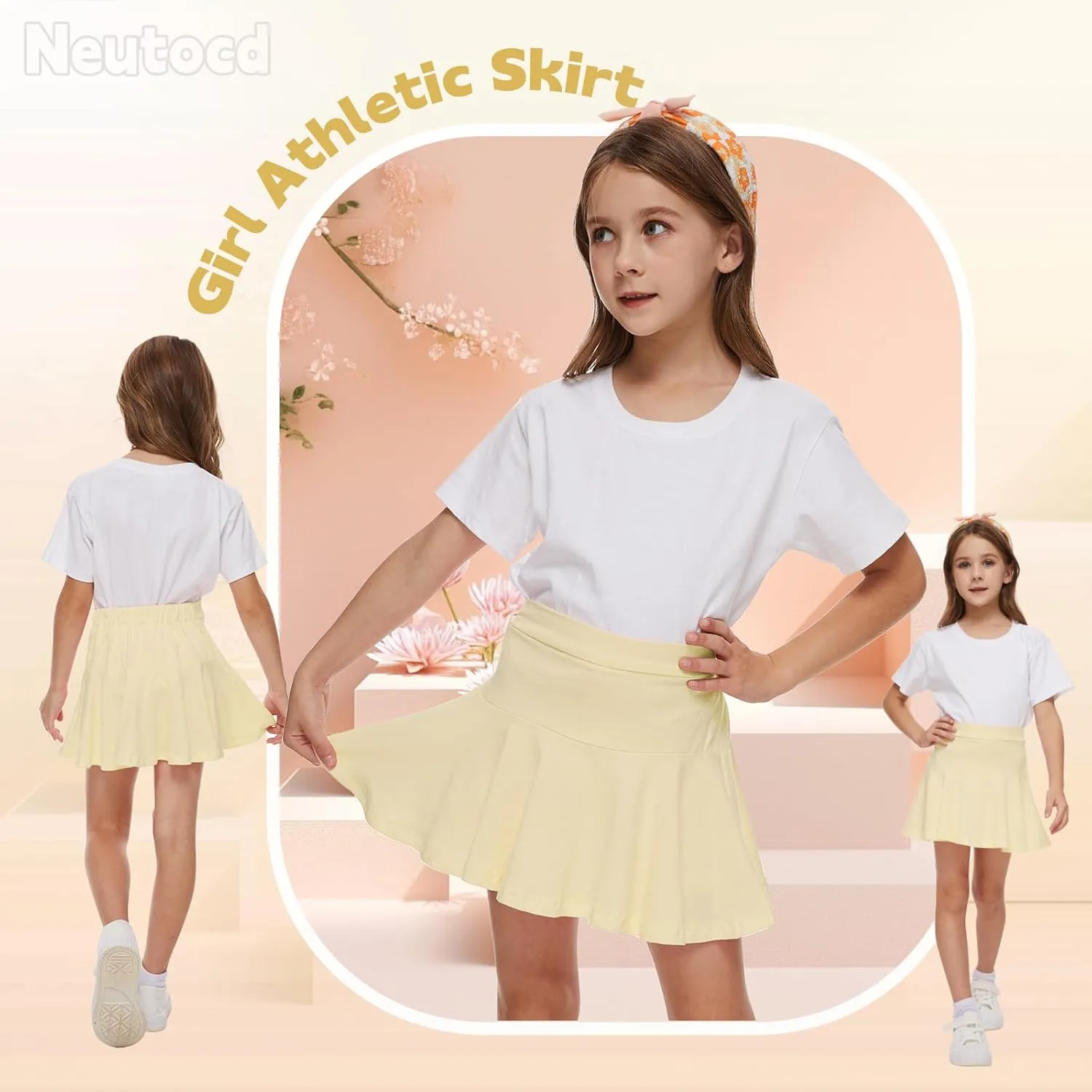 Neutocd Toddler Baby Girls Skirts Skorts Elastic Girl Pleated Skirts Kid Casual Stretch Waist Skater Skort Built in Shorts