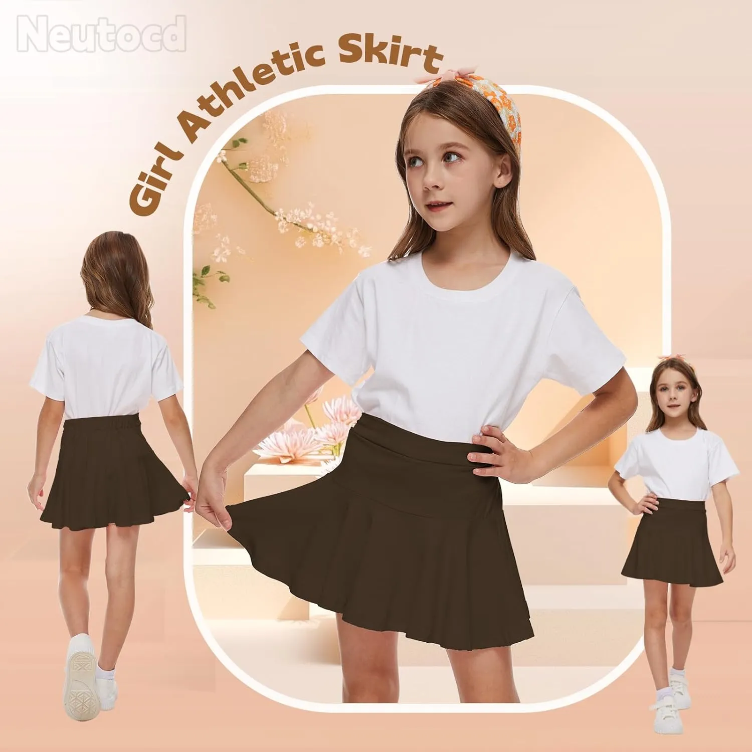 Neutocd Toddler Baby Girls Skirts Skorts Elastic Girl Pleated Skirts Kid Casual Stretch Waist Skater Skort Built in Shorts