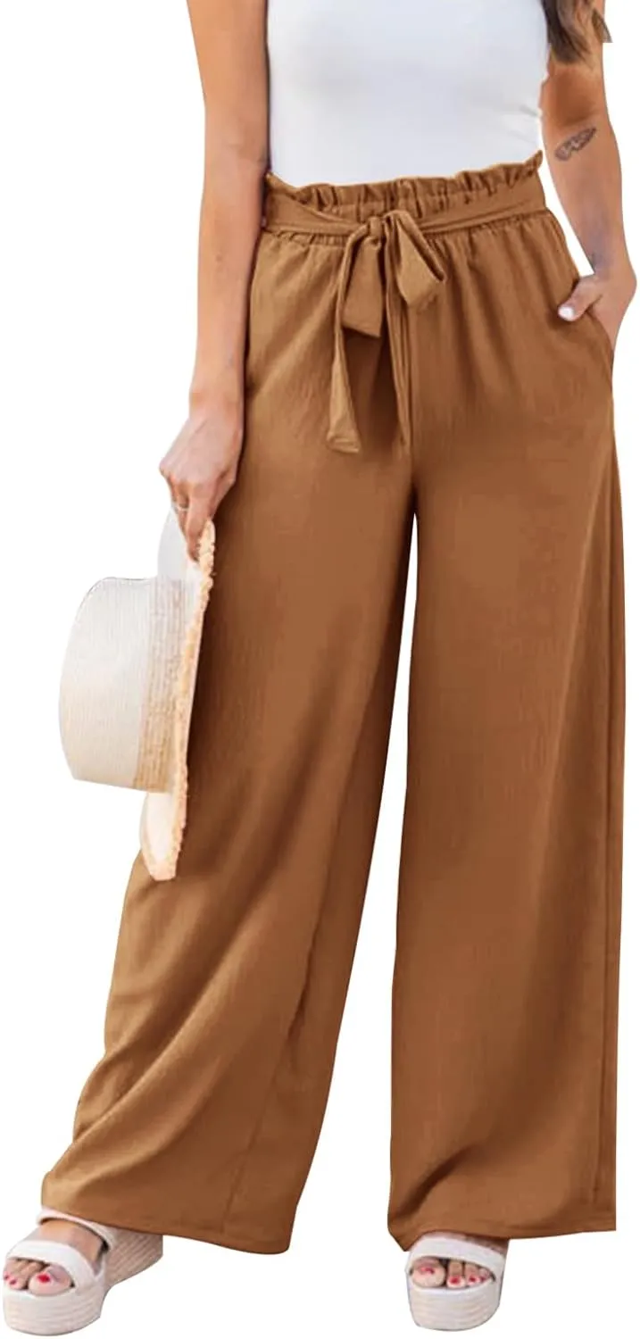 NIMIN Wide Leg Pants for Women High Waisted Business Casual Pants Work Pants Loose Flowy Summer Beach Pants with Pockets