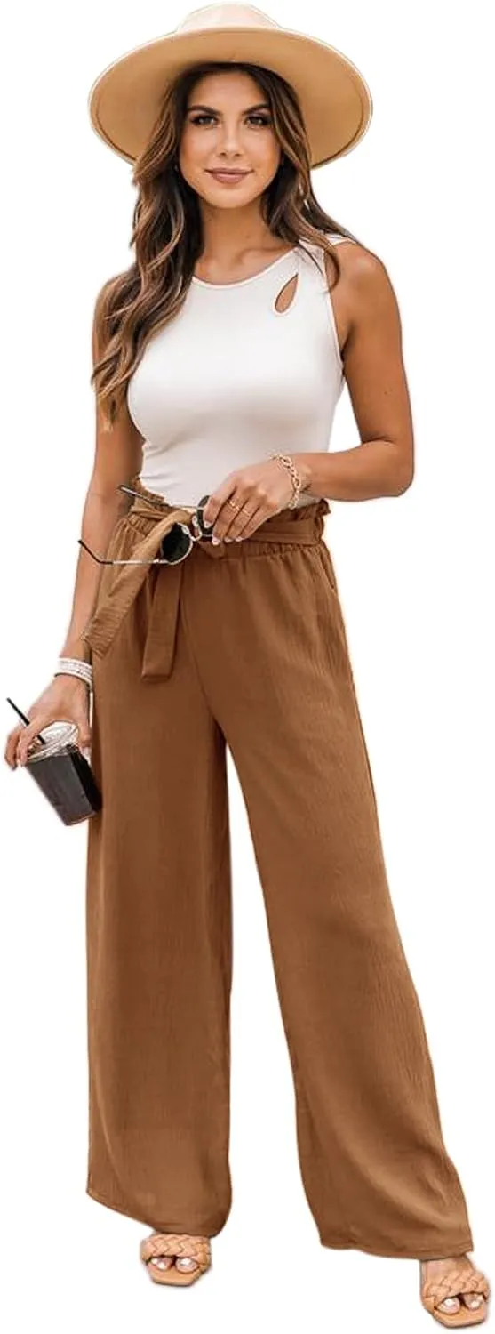 NIMIN Wide Leg Pants for Women High Waisted Business Casual Pants Work Pants Loose Flowy Summer Beach Pants with Pockets