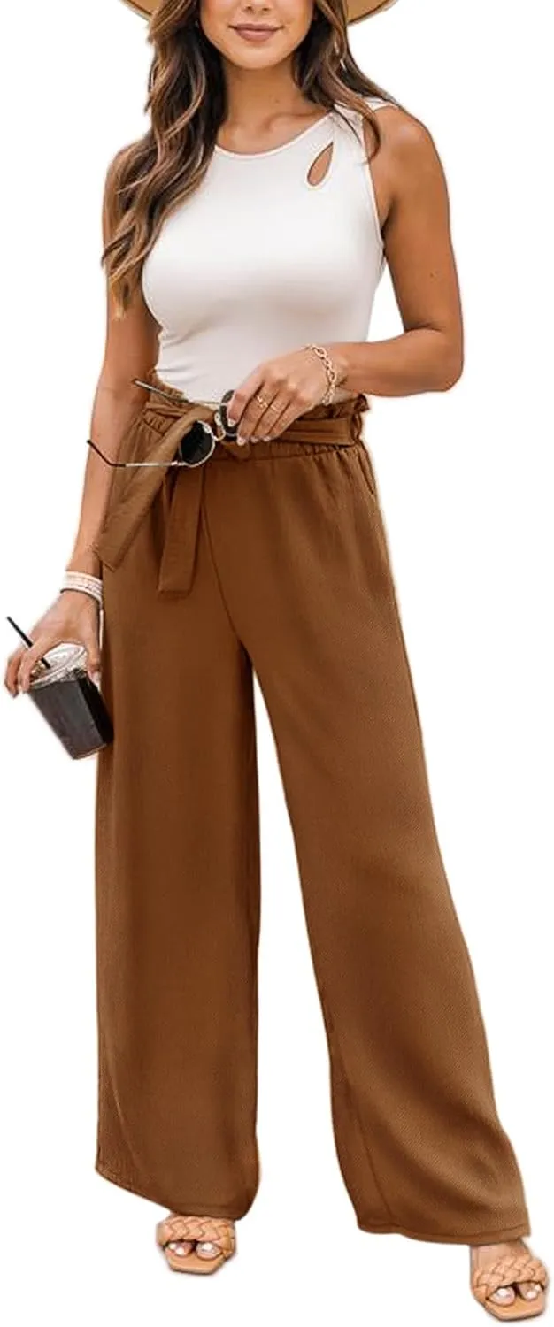 NIMIN Wide Leg Pants for Women High Waisted Business Casual Pants Work Pants Loose Flowy Summer Beach Pants with Pockets