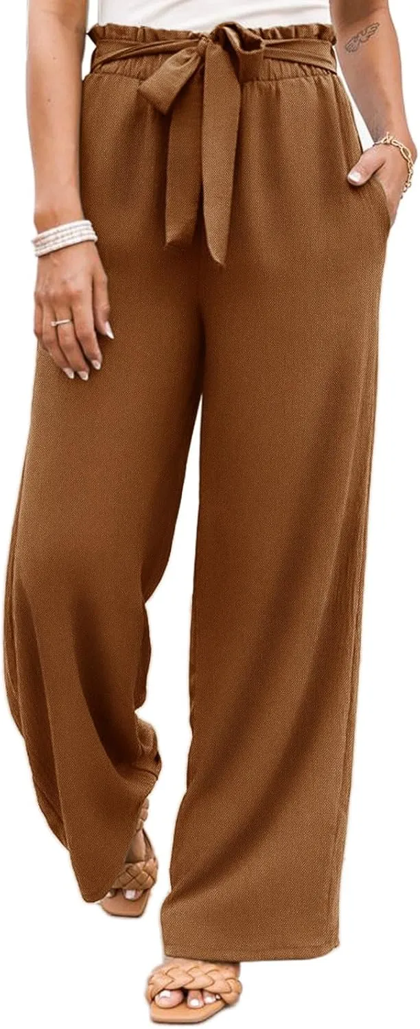 NIMIN Wide Leg Pants for Women High Waisted Business Casual Pants Work Pants Loose Flowy Summer Beach Pants with Pockets