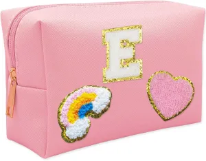 Personalized Inital Preppy Makeup Bag Set with Zipper, Monogram Waterproof Travel Cosmetic Bag for Women, Cute Preppy Patch Toiletry Bag for Traveling Outdoors, Gift Ideal for Christmas Thanksgiving
