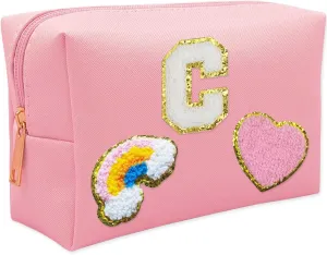 Personalized Inital Preppy Makeup Bag Set with Zipper, Monogram Waterproof Travel Cosmetic Bag for Women, Cute Preppy Patch Toiletry Bag for Traveling Outdoors, Gift Ideal for Christmas Thanksgiving
