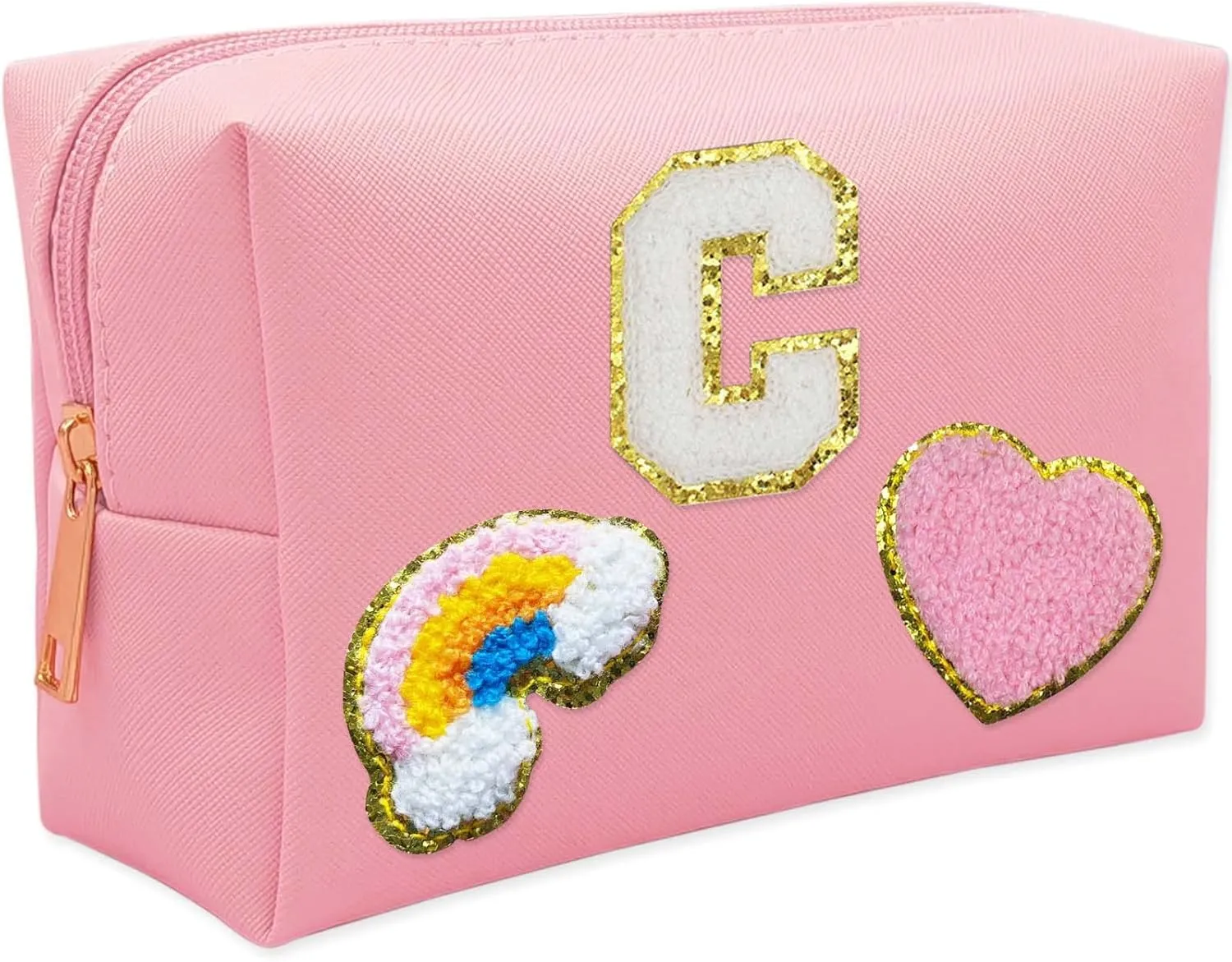 Personalized Inital Preppy Makeup Bag Set with Zipper, Monogram Waterproof Travel Cosmetic Bag for Women, Cute Preppy Patch Toiletry Bag for Traveling Outdoors, Gift Ideal for Christmas Thanksgiving