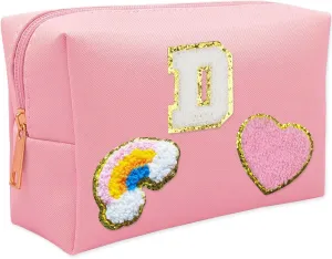 Personalized Inital Preppy Makeup Bag Set with Zipper, Monogram Waterproof Travel Cosmetic Bag for Women, Cute Preppy Patch Toiletry Bag for Traveling Outdoors, Gift Ideal for Christmas Thanksgiving