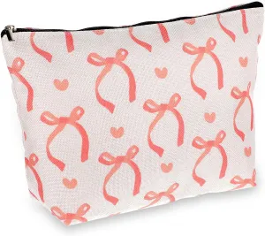 Pink Bow Makeup Bag Zipper Bags Travel Toiletry Personalized Organizer Bag Aesthetic Coquette Stuff Preppy Bags Cute Trendy Preppy Makeup Bag for Women Birthday Christmas Valentine