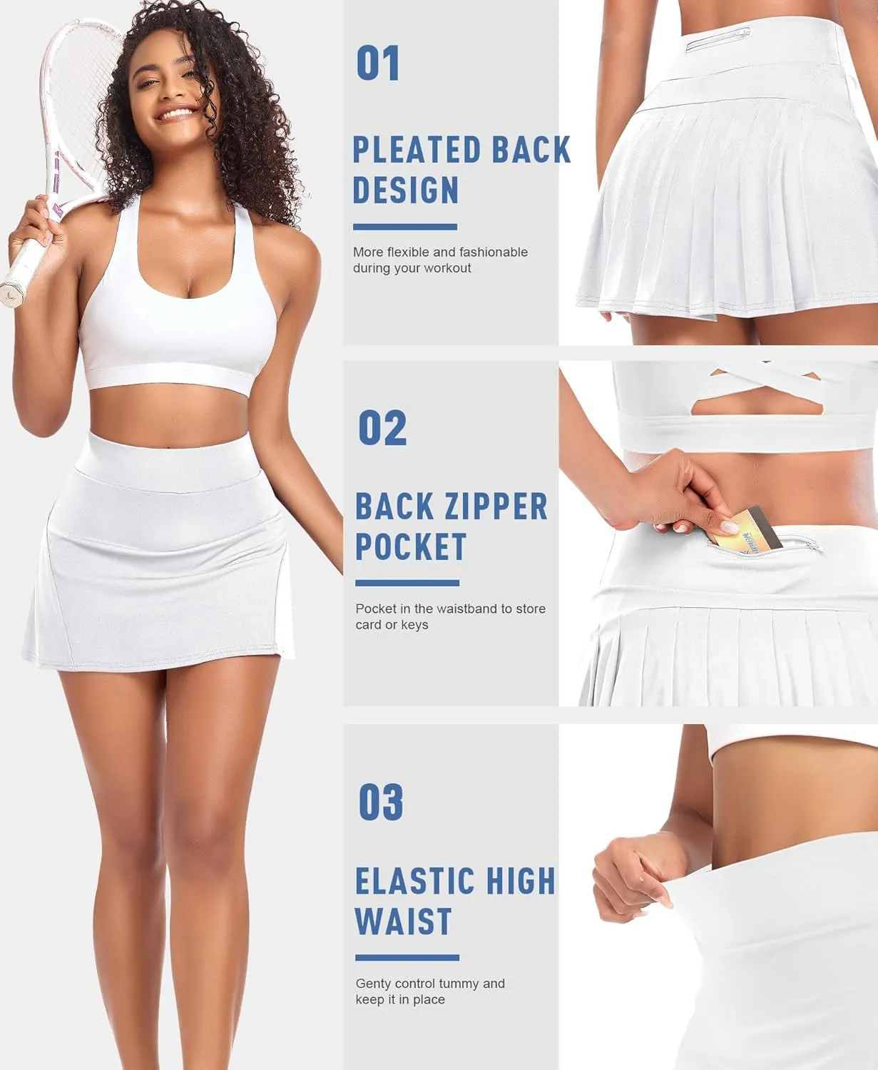 Pleated Tennis Skirts for Women High Waisted Athletic Golf Skorts with Pockets Shorts Running Workout Clothes