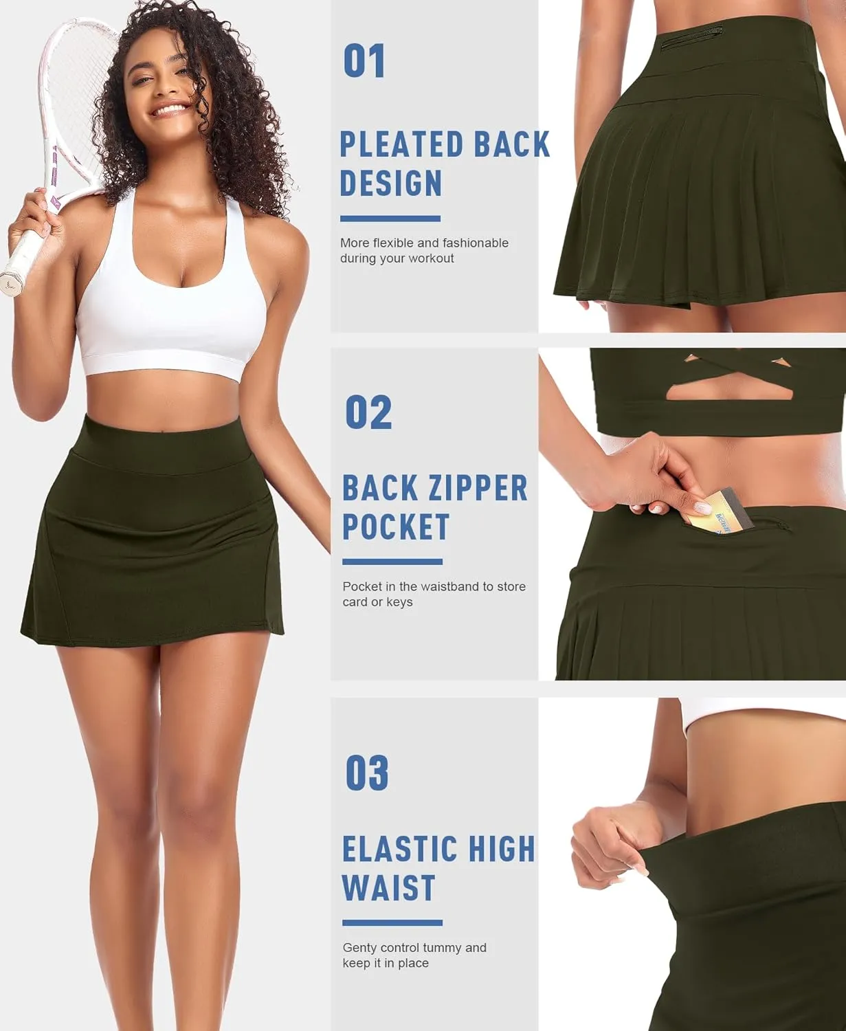 Pleated Tennis Skirts for Women High Waisted Athletic Golf Skorts with Pockets Shorts Running Workout Clothes