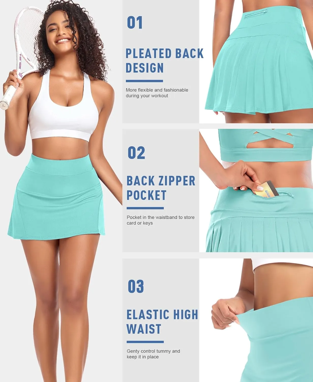 Pleated Tennis Skirts for Women High Waisted Athletic Golf Skorts with Pockets Shorts Running Workout Clothes