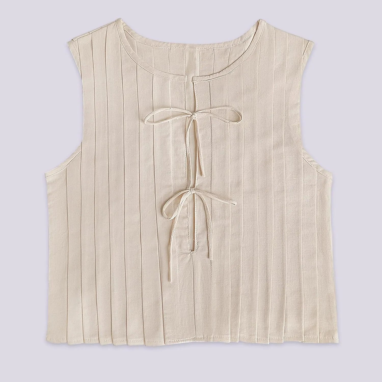 POHADON Womens Y2k Vest Tank Tops Cute Ruffle Cotton Linen Tie Front Shirt Going Out Pleated Summer Cute Lace Up Clothes