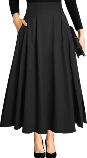 RANPHEE Women's Ankle Length High Waist A-line Flowy Long Maxi Skirt with Pockets