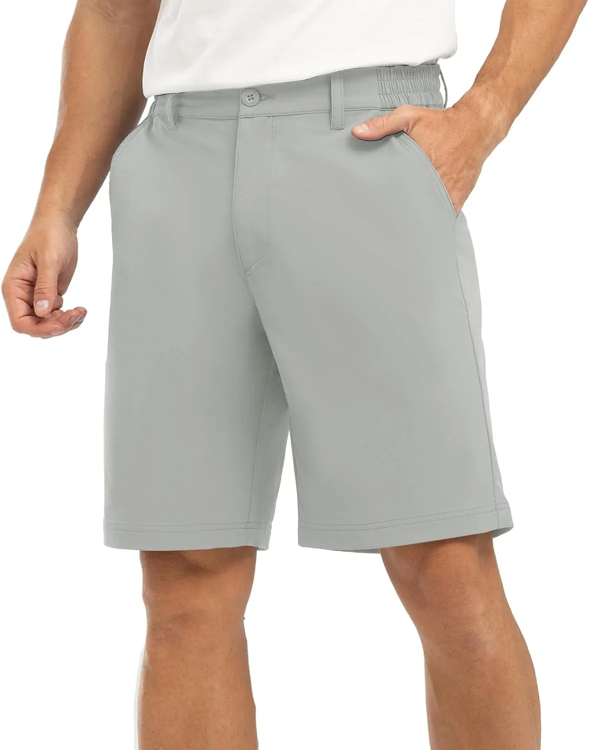Rdruko Men's Golf Stretch Shorts 9 Inch Inseam Casual Dress Elastic Waist Flat Front Dry Fit Shorts with 5 Pockets