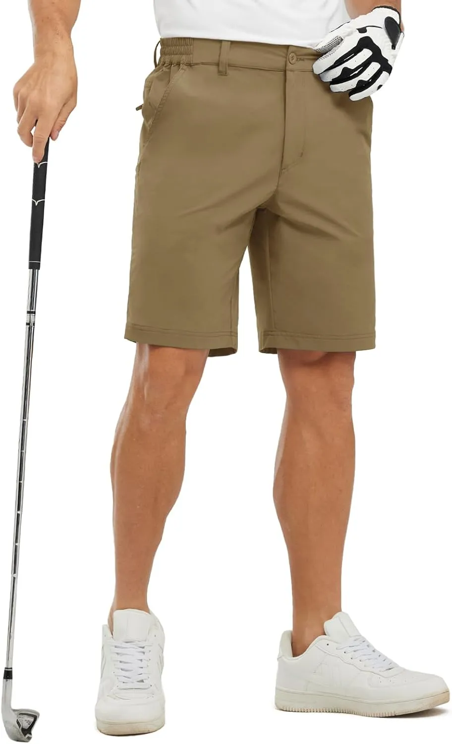 Rdruko Men's Golf Stretch Shorts 9 Inch Inseam Casual Dress Elastic Waist Flat Front Dry Fit Shorts with 5 Pockets