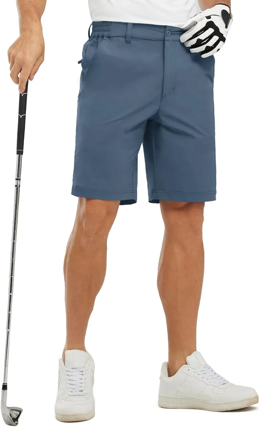 Rdruko Men's Golf Stretch Shorts 9 Inch Inseam Casual Dress Elastic Waist Flat Front Dry Fit Shorts with 5 Pockets