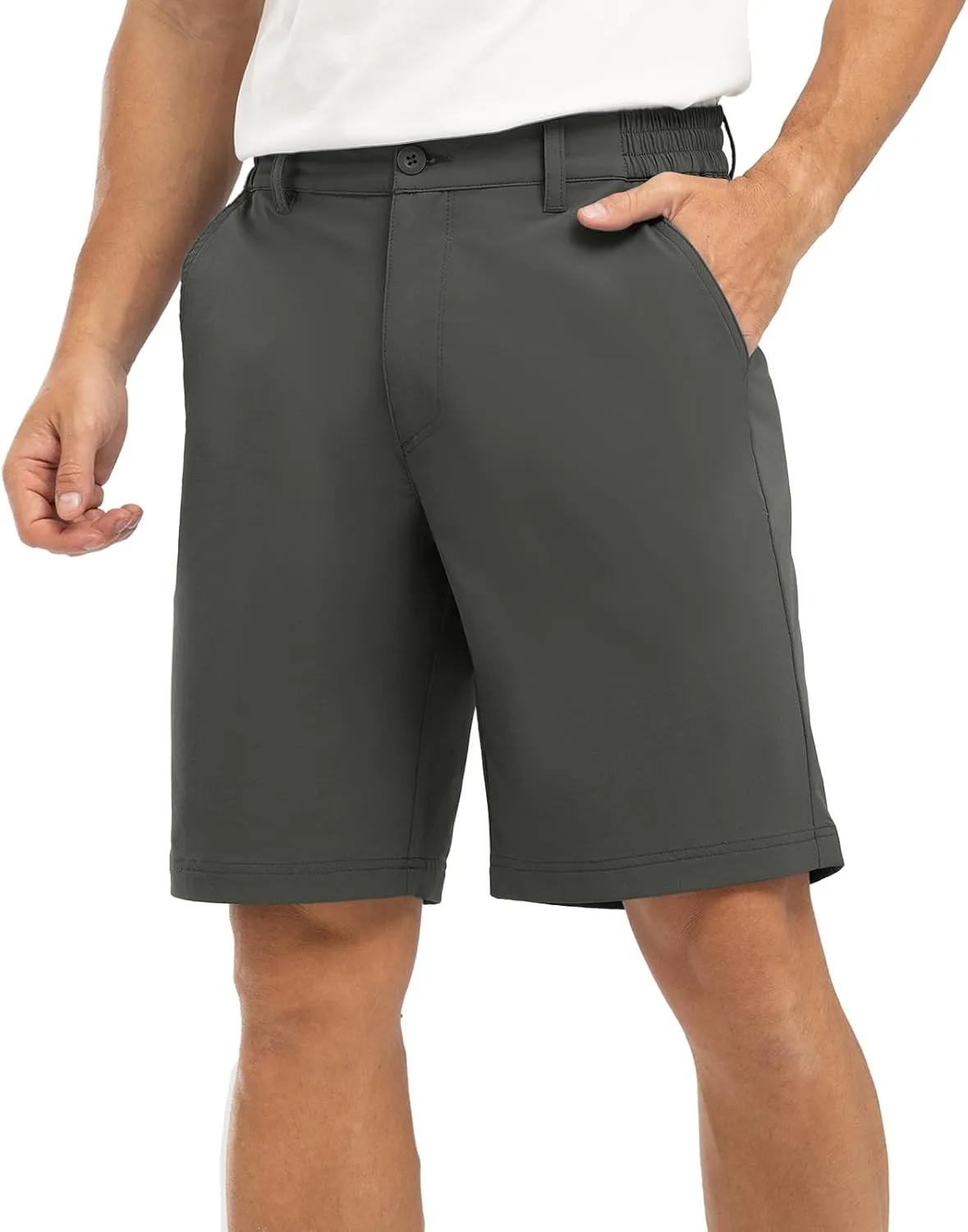 Rdruko Men's Golf Stretch Shorts 9 Inch Inseam Casual Dress Elastic Waist Flat Front Dry Fit Shorts with 5 Pockets